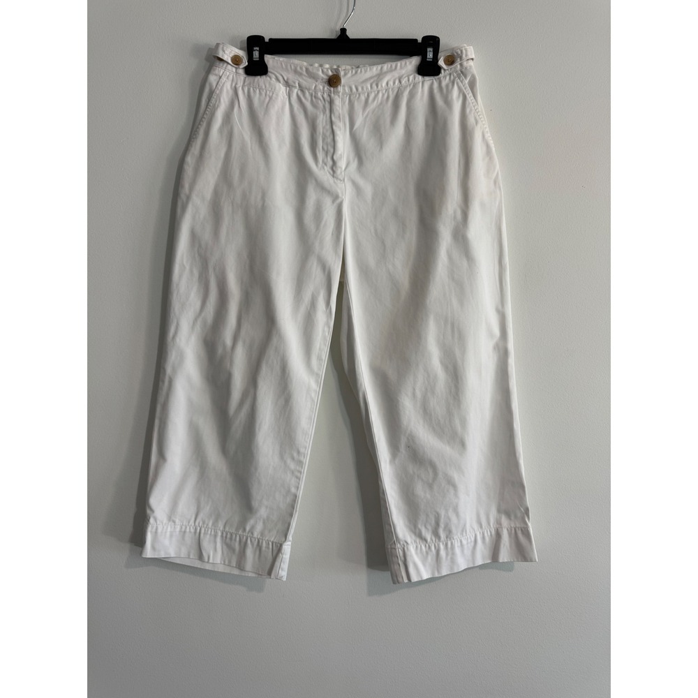 Lands' End Cropped Chino Pants Women 10P White Button Tab Waist Cotton